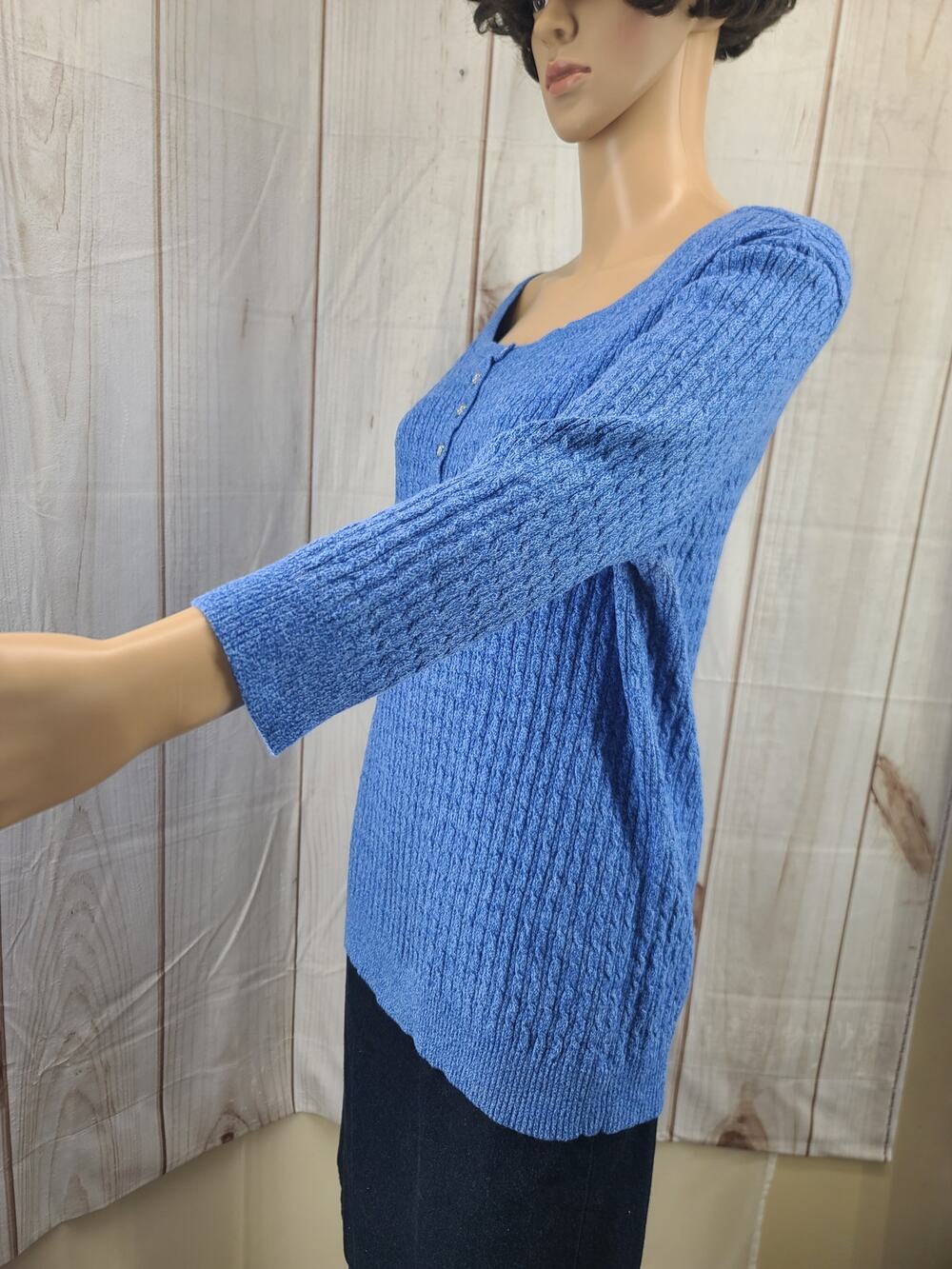 Karen Scott Women XL 100% Cotton Cable Knit Henley Sweater Royal Blue